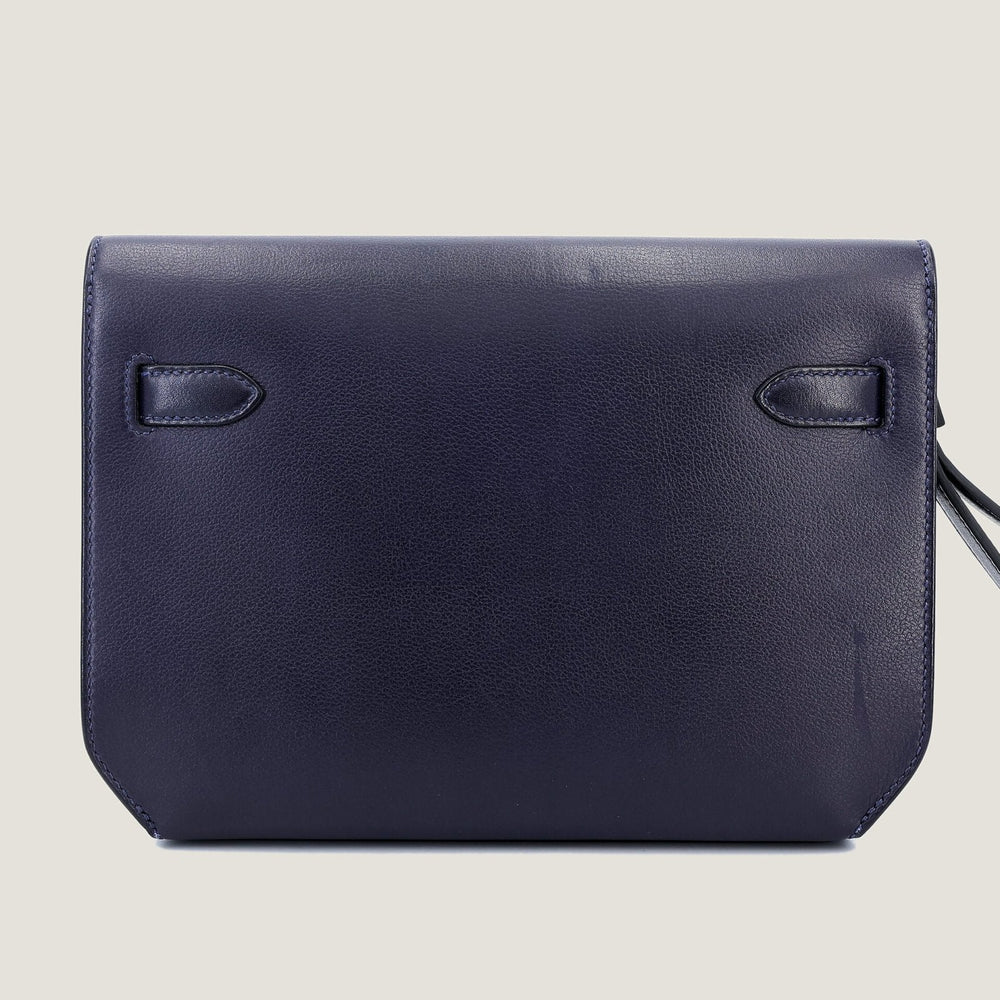 25cm Midnight Blue Polished Grain Calfskin Clutch - Arvelle Paris