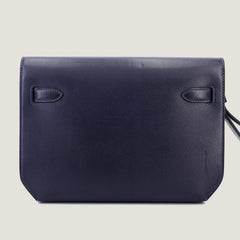 25cm Midnight Blue Polished Grain Calfskin Clutch - Arvelle Paris