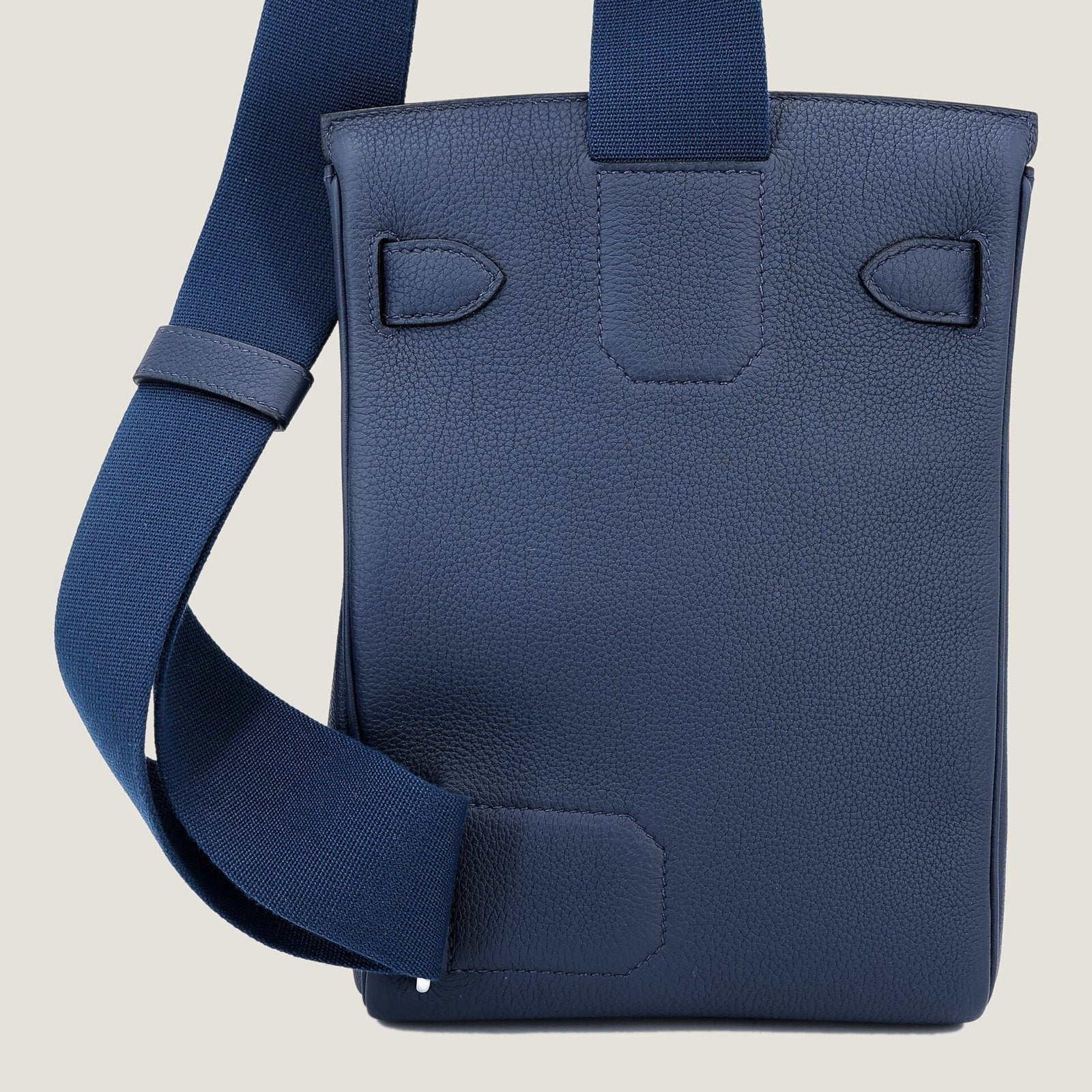 Small Navy Pebbled Calfskin Backpack - Arvelle Paris