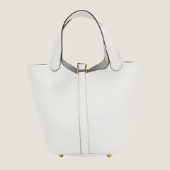 Arvelle Lock Small Pure White Soft Grain Calfskin Bucket Bag - Arvelle Paris