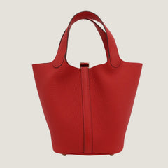 Arvelle Lock Small Vermilion Red Soft Grain Calfskin Bucket Bag - Arvelle Paris