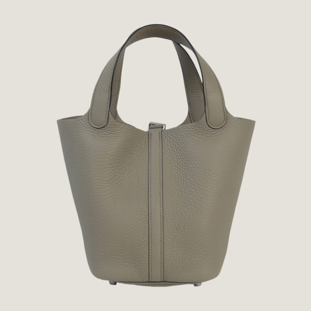 Arvelle Lock Small Desert Beige Soft Grain Calfskin Bucket Bag - Arvelle Paris