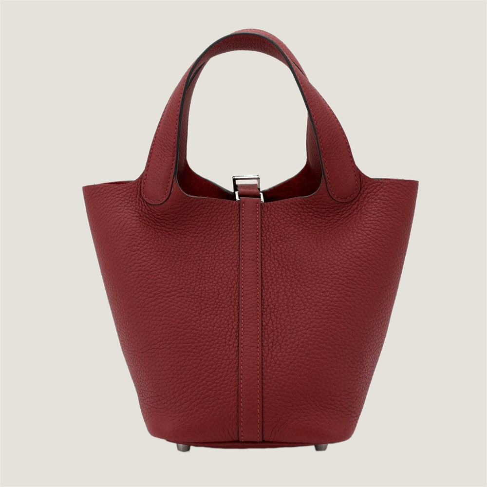Arvelle Lock Small Deep Red Soft Grain Calfskin Bucket Bag - Arvelle Paris