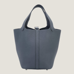 Arvelle Lock Small Misty Grey Soft Grain Calfskin Bucket Bag - Arvelle Paris
