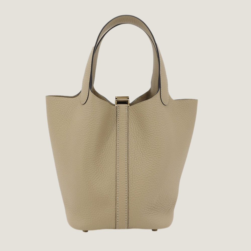 Arvelle Lock Small Greige Soft Grain Calfskin Bucket Bag - Arvelle Paris