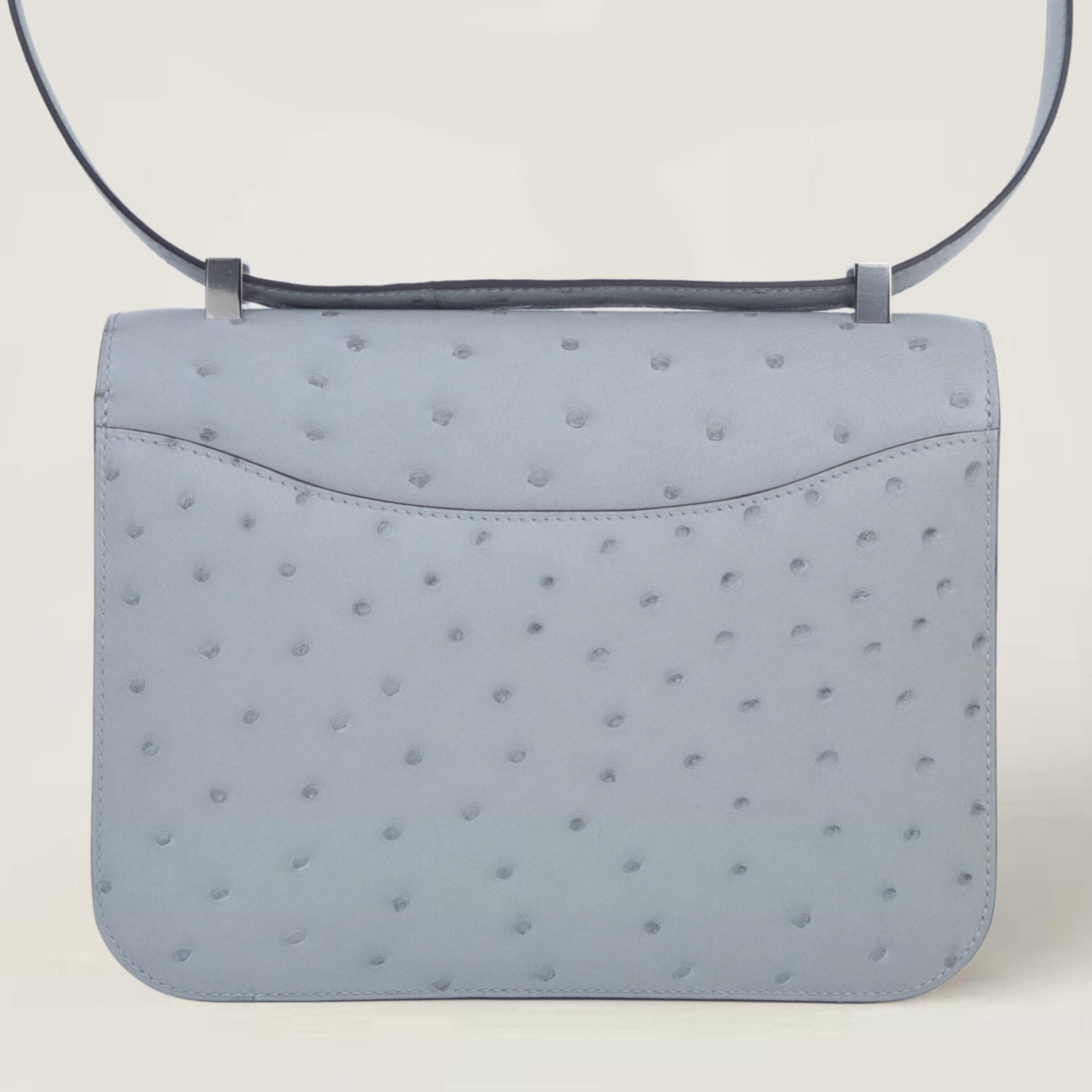 24cm Glacier Blue Ostrich Leather Shoulder Bag - Arvelle Paris