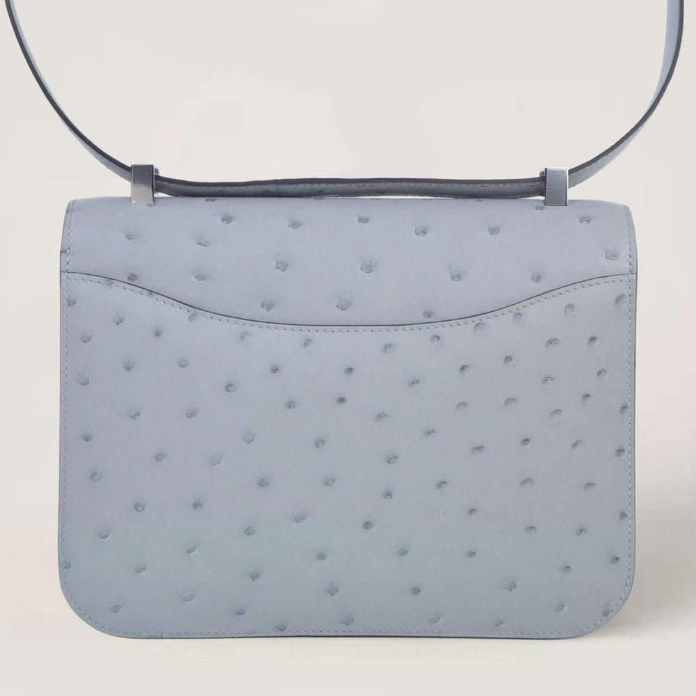24cm Glacier Blue Ostrich Leather Shoulder Bag - Arvelle Paris