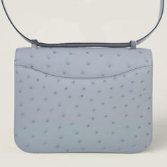 24cm Glacier Blue Ostrich Leather Shoulder Bag - Arvelle Paris