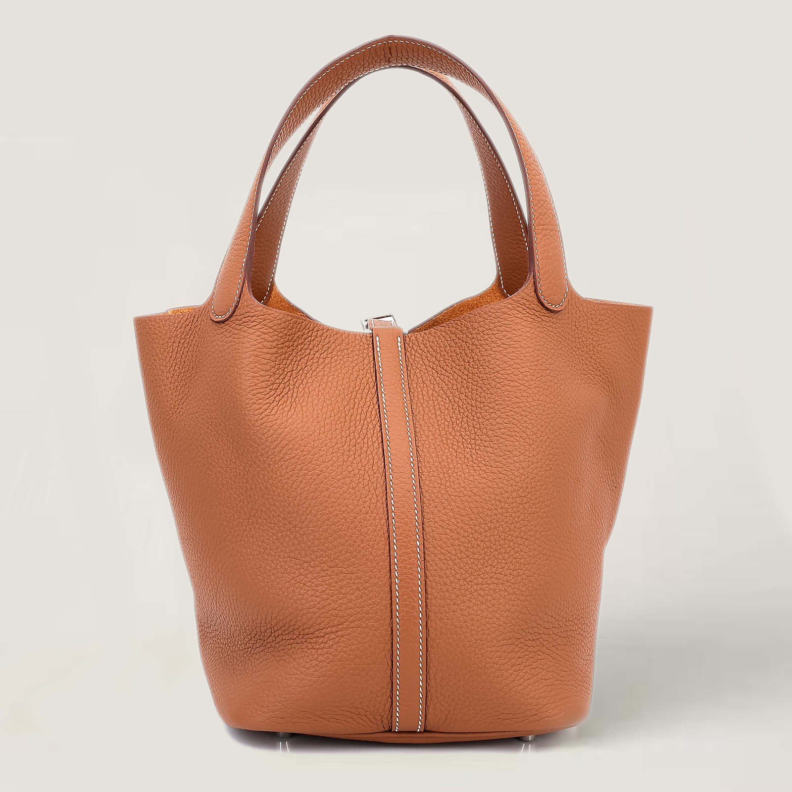 Arvelle Lock Medium 22 Champagne Gold Soft Grain Calfskin Bucket Bag - Arvelle Paris