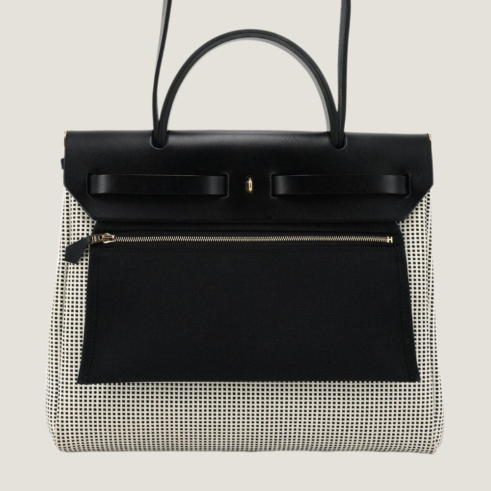 PM 31 Noir and Ecru Canvas with Vache Hunter Leather - Arvelle Paris
