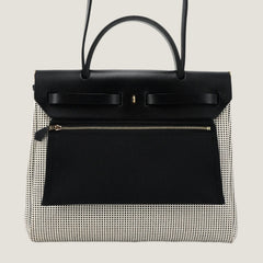 PM 31 Noir and Ecru Canvas with Vache Hunter Leather - Arvelle Paris