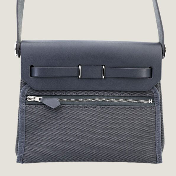 Zip Mini 20 Ardoise Canvas and Vache Hunter Leather Bag - Arvelle Paris