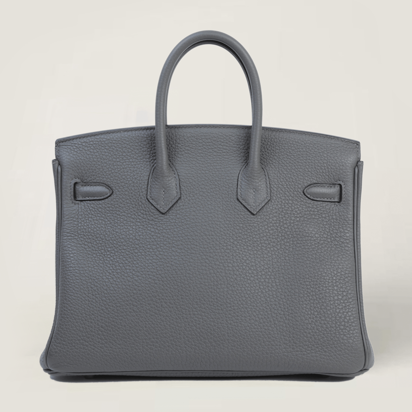 25cm Storm Grey Pebbled Calfskin Handbag - Arvelle Paris