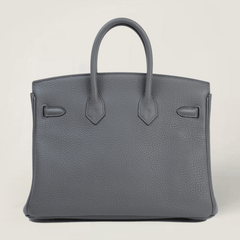 25cm Storm Grey Pebbled Calfskin Handbag - Arvelle Paris