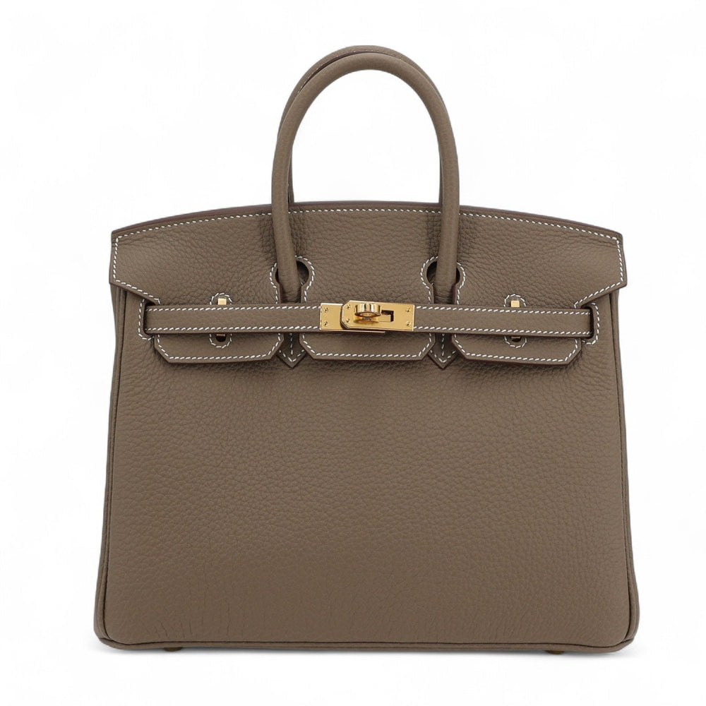 25cm Taupe Pebbled Calfskin Handbag - Arvelle Paris