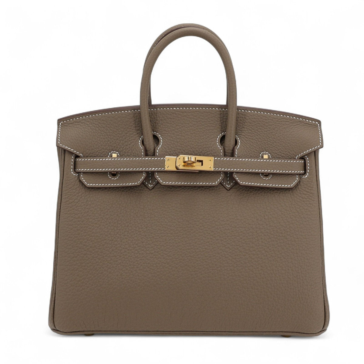 25cm Taupe Pebbled Calfskin Handbag - Arvelle Paris
