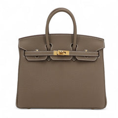25cm Taupe Pebbled Calfskin Handbag - Arvelle Paris