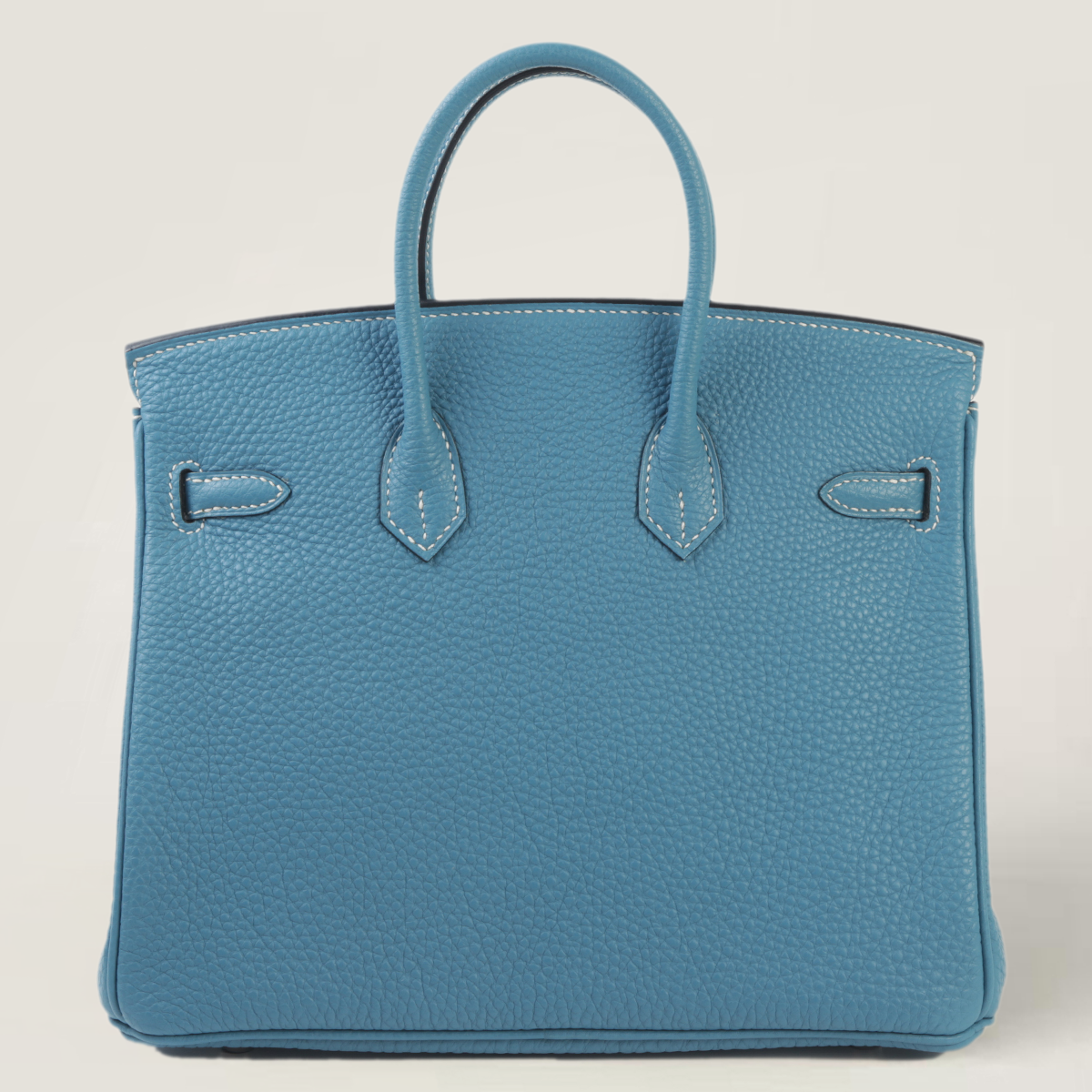 25cm Denim Blue Pebbled Calfskin Handbag - Arvelle Paris