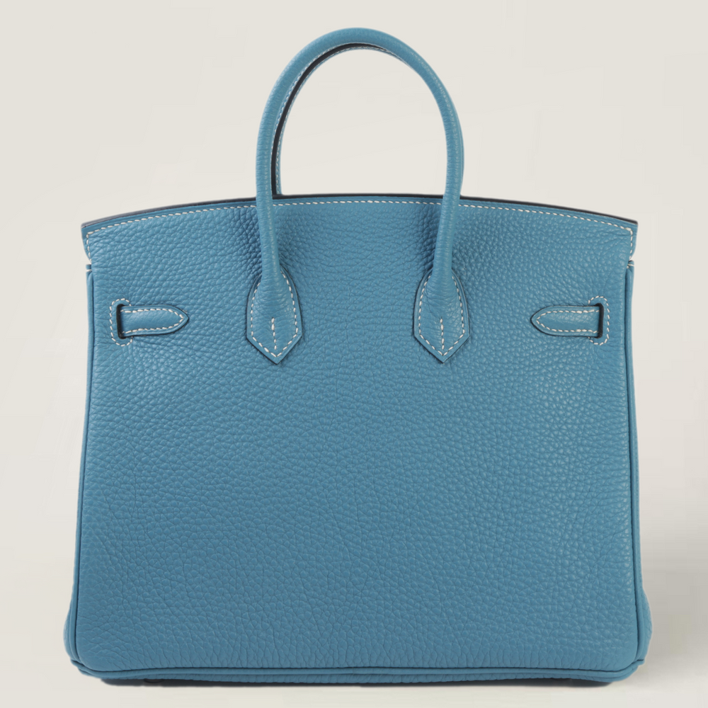 25cm Denim Blue Pebbled Calfskin Handbag - Arvelle Paris
