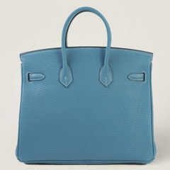25cm Denim Blue Pebbled Calfskin Handbag - Arvelle Paris