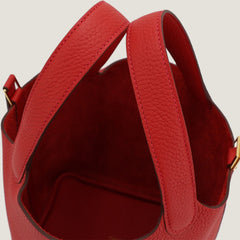 Arvelle Lock Small Vermilion Red Soft Grain Calfskin Bucket Bag - Arvelle Paris