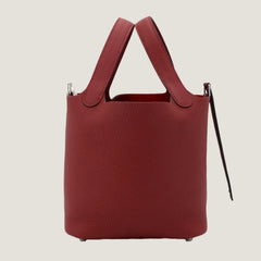 Arvelle Lock Small Deep Red Soft Grain Calfskin Bucket Bag - Arvelle Paris
