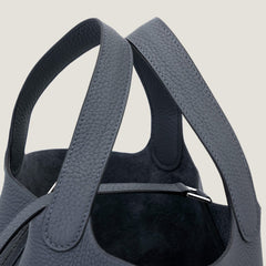Arvelle Lock Small Misty Grey Soft Grain Calfskin Bucket Bag - Arvelle Paris