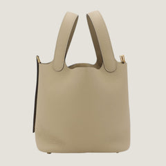Arvelle Lock Small Greige Soft Grain Calfskin Bucket Bag - Arvelle Paris