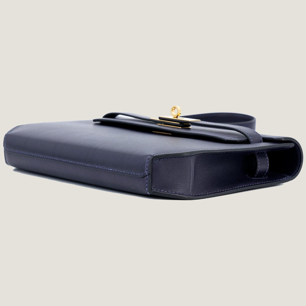 25cm Midnight Blue Polished Grain Calfskin Clutch - Arvelle Paris