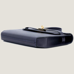 25cm Midnight Blue Polished Grain Calfskin Clutch - Arvelle Paris