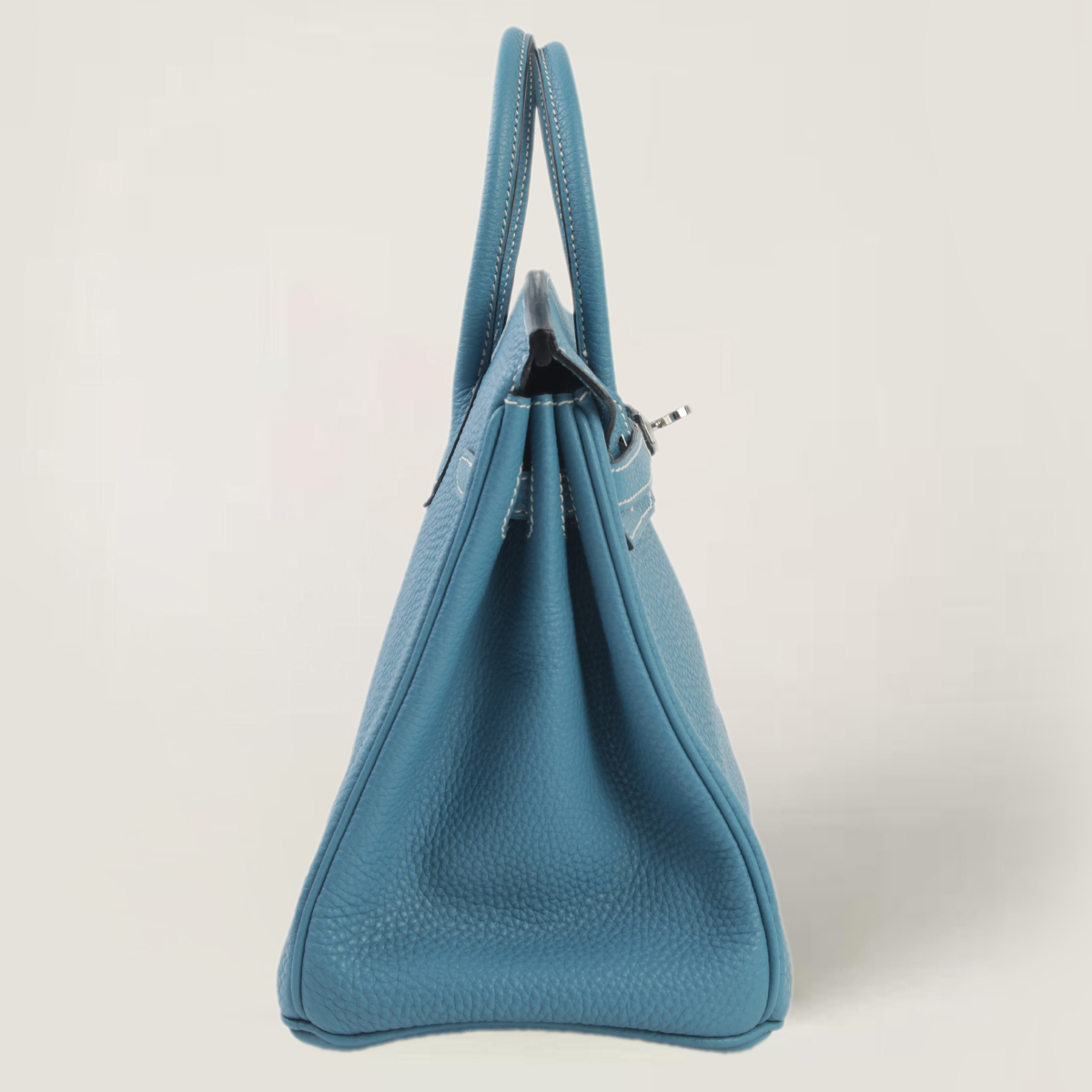 25cm Denim Blue Pebbled Calfskin Handbag - Arvelle Paris