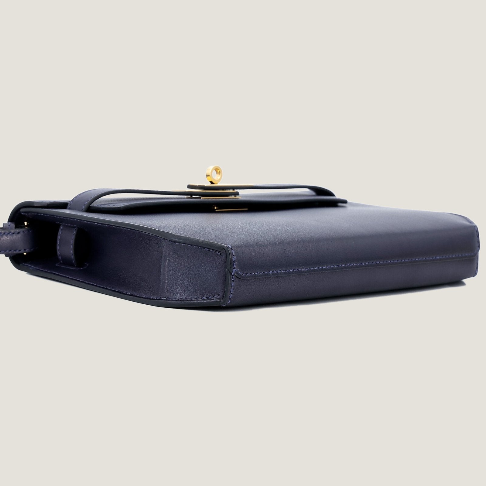 25cm Midnight Blue Polished Grain Calfskin Clutch - Arvelle Paris