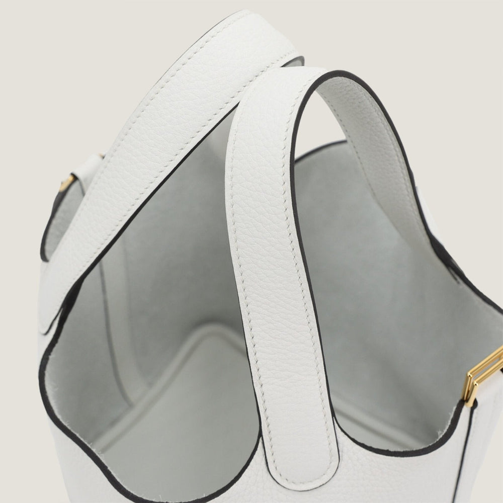 Arvelle Lock Small Pure White Soft Grain Calfskin Bucket Bag - Arvelle Paris
