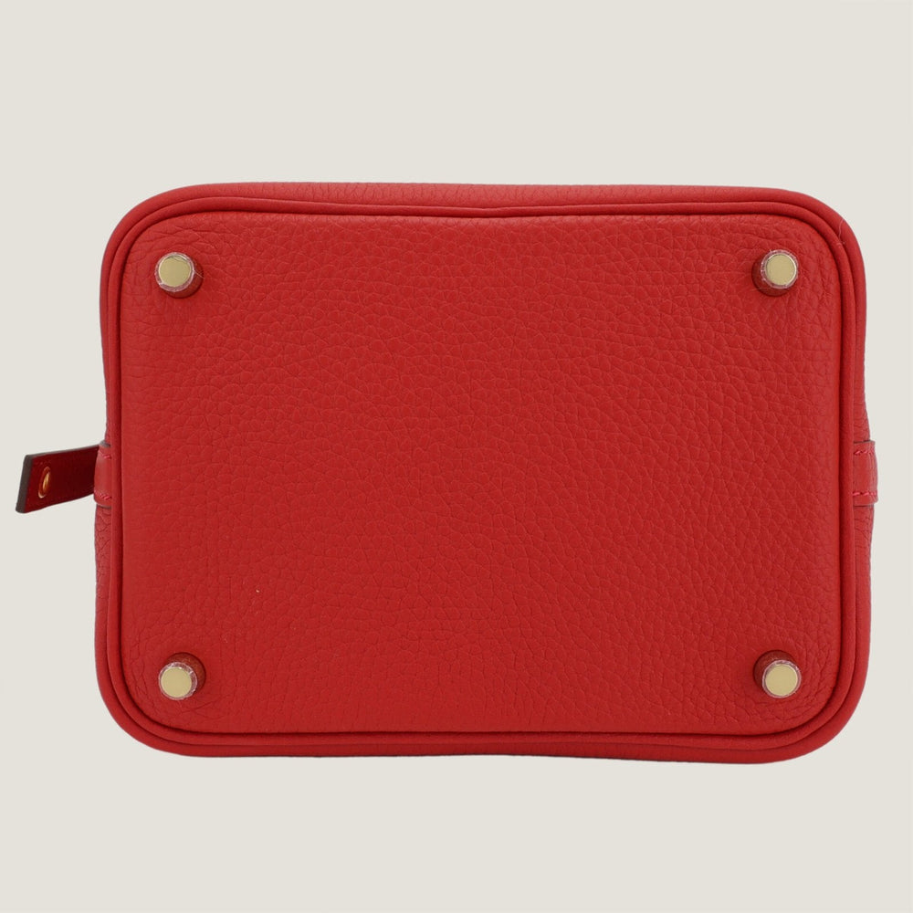 Arvelle Lock Small Vermilion Red Soft Grain Calfskin Bucket Bag - Arvelle Paris