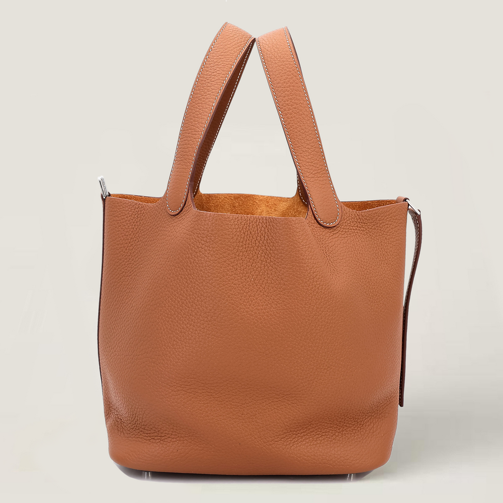 Arvelle Lock Medium 22 Champagne Gold Soft Grain Calfskin Bucket Bag - Arvelle Paris
