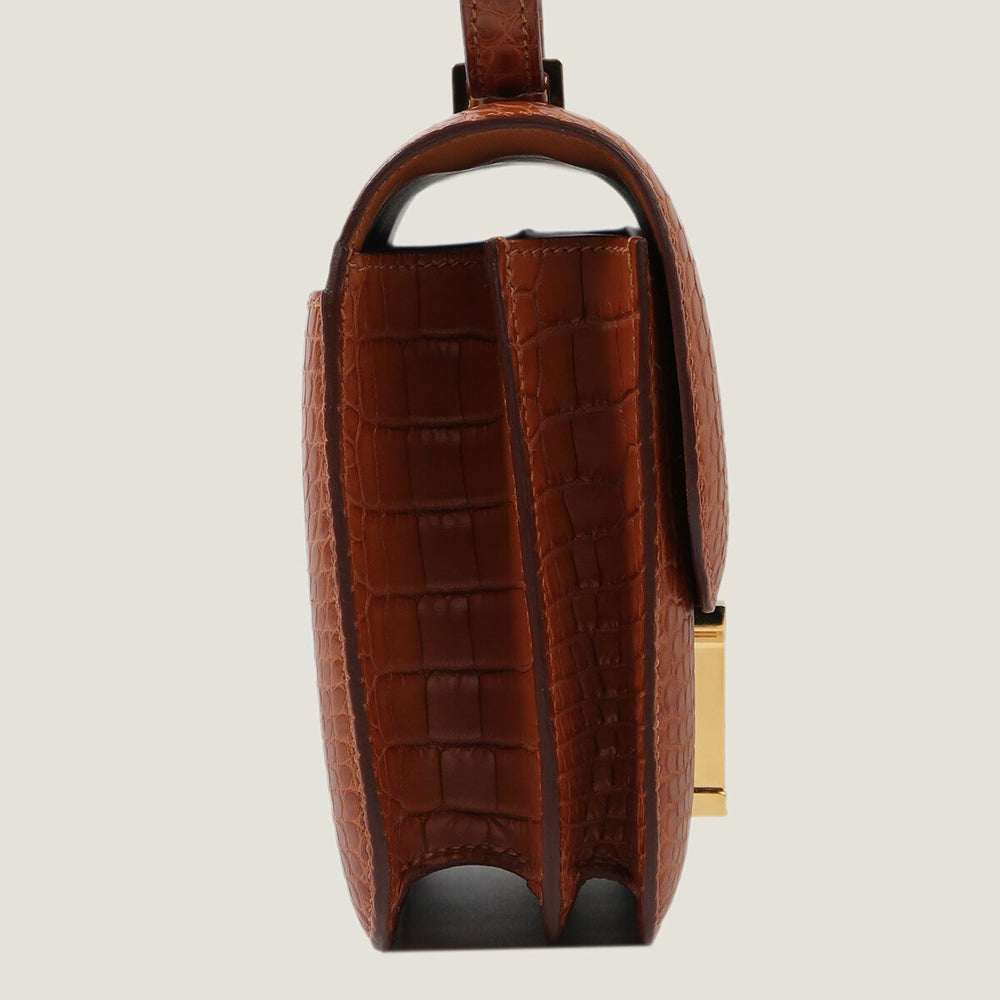 Arvelle Crossbody 19 Champagne Gold Matte Alligator - Arvelle Paris