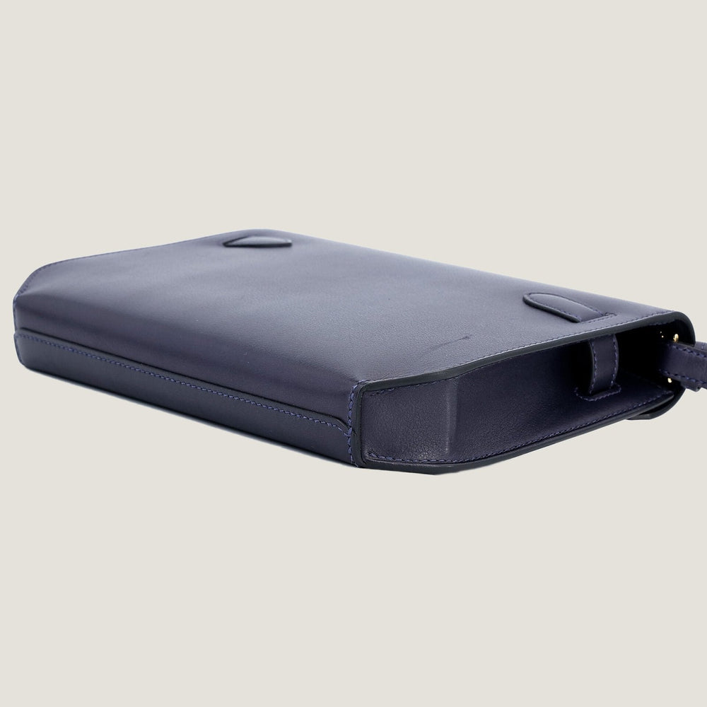 25cm Midnight Blue Polished Grain Calfskin Clutch - Arvelle Paris