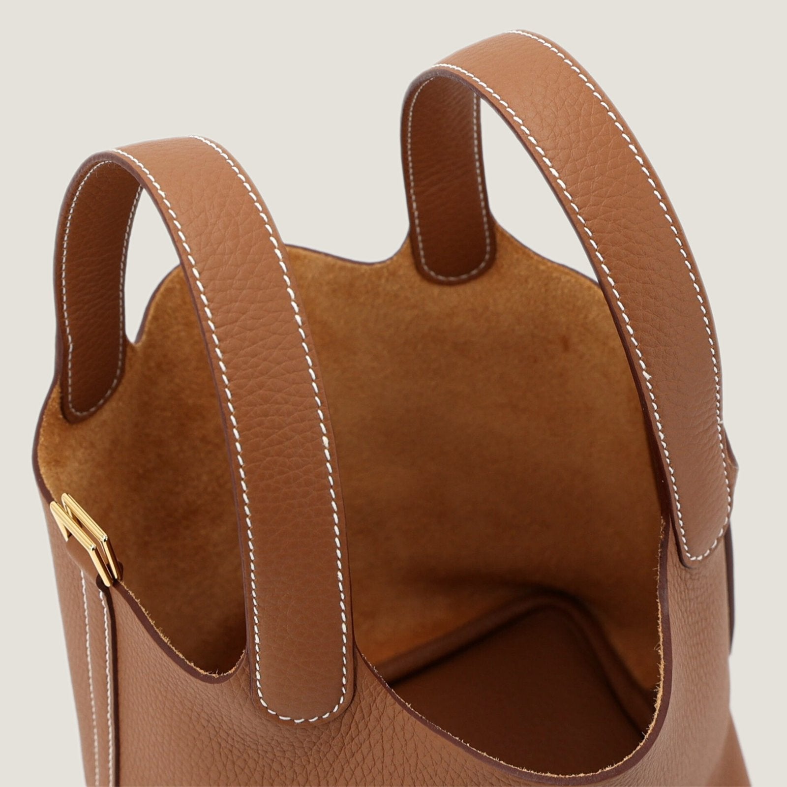 Arvelle Lock Small Champagne Gold Soft Grain Calfskin Bucket Bag - Arvelle Paris