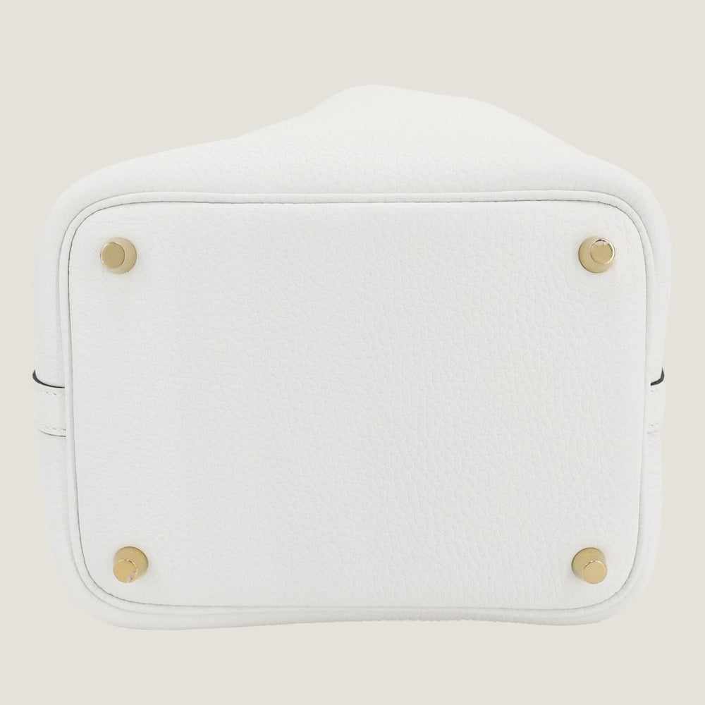 Arvelle Lock Small Pure White Soft Grain Calfskin Bucket Bag - Arvelle Paris