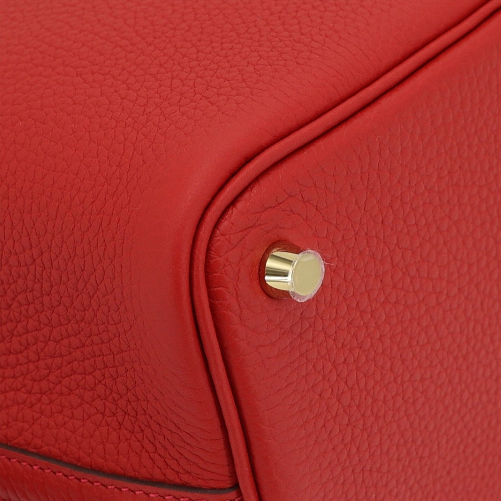 Arvelle Lock Small Vermilion Red Soft Grain Calfskin Bucket Bag - Arvelle Paris