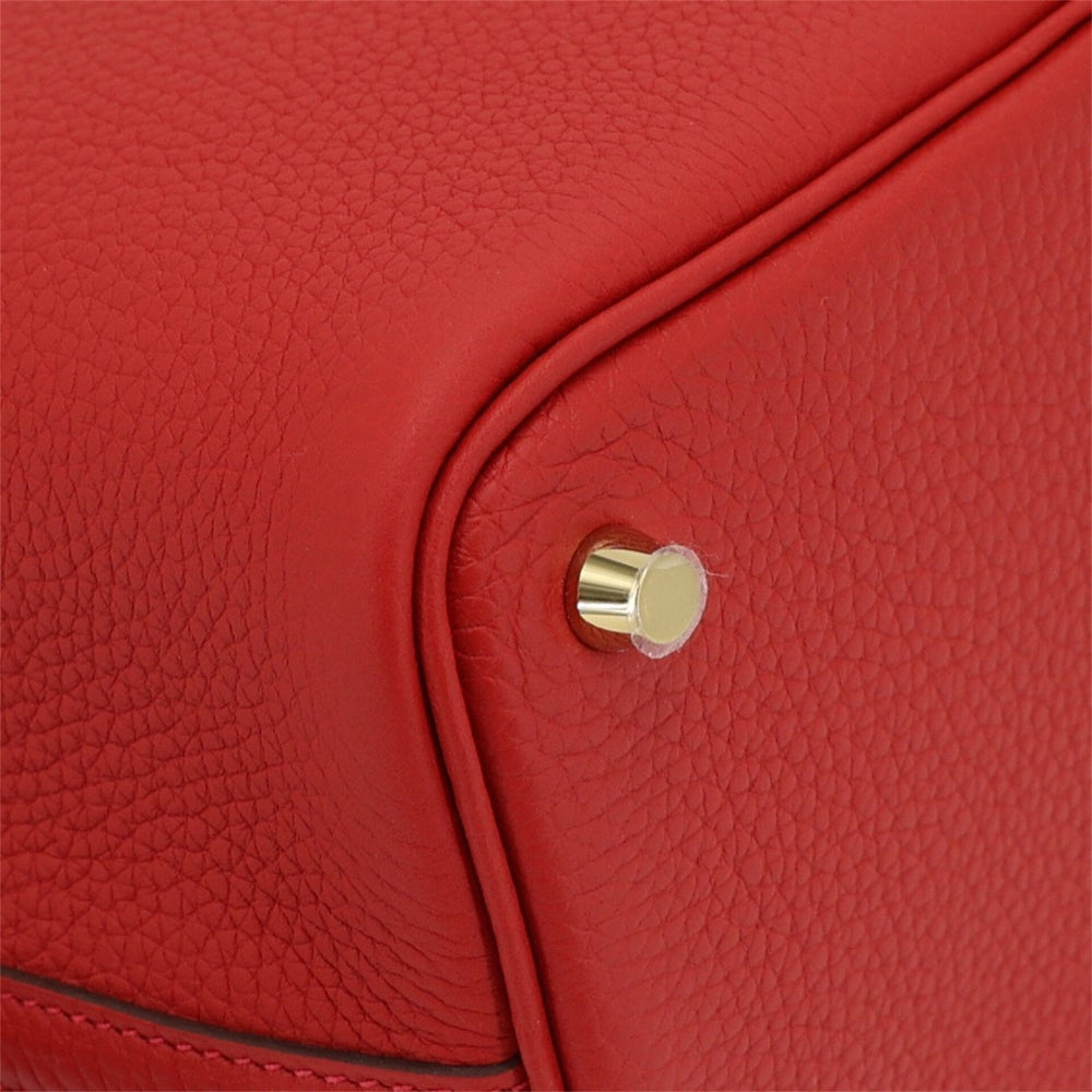 Arvelle Lock Small Vermilion Red Soft Grain Calfskin Bucket Bag - Arvelle Paris