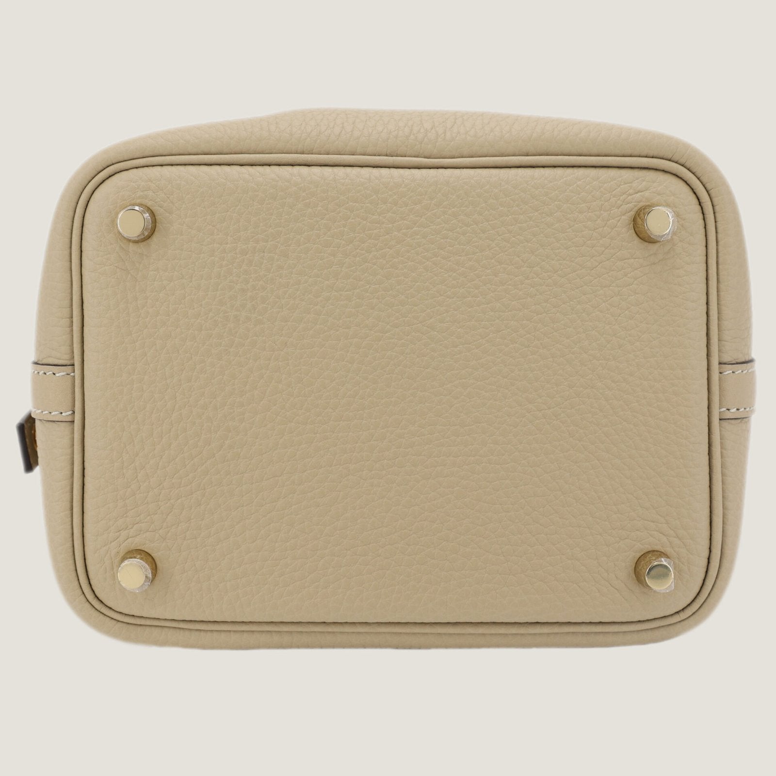 Arvelle Lock Small Greige Soft Grain Calfskin Bucket Bag - Arvelle Paris