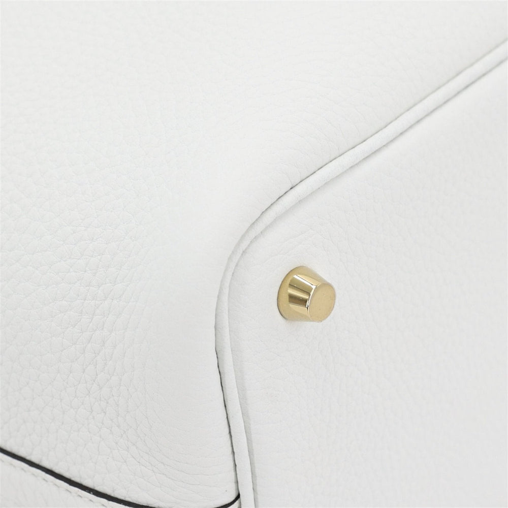 Arvelle Lock Small Pure White Soft Grain Calfskin Bucket Bag - Arvelle Paris