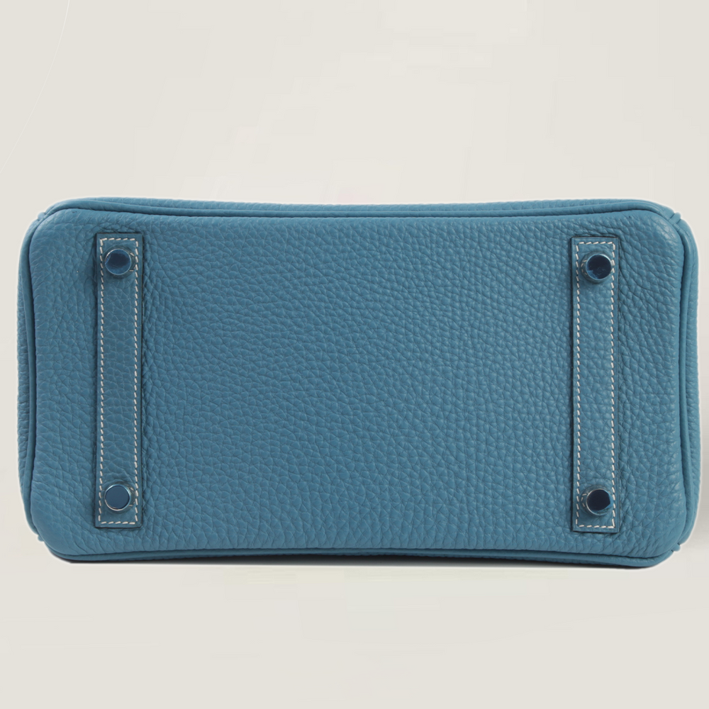 25cm Denim Blue Pebbled Calfskin Handbag - Arvelle Paris
