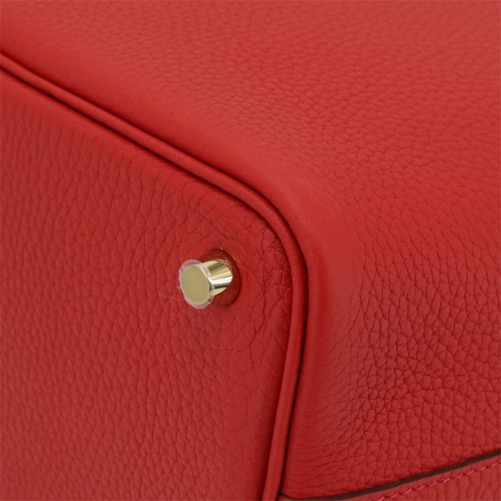 Arvelle Lock Small Vermilion Red Soft Grain Calfskin Bucket Bag - Arvelle Paris