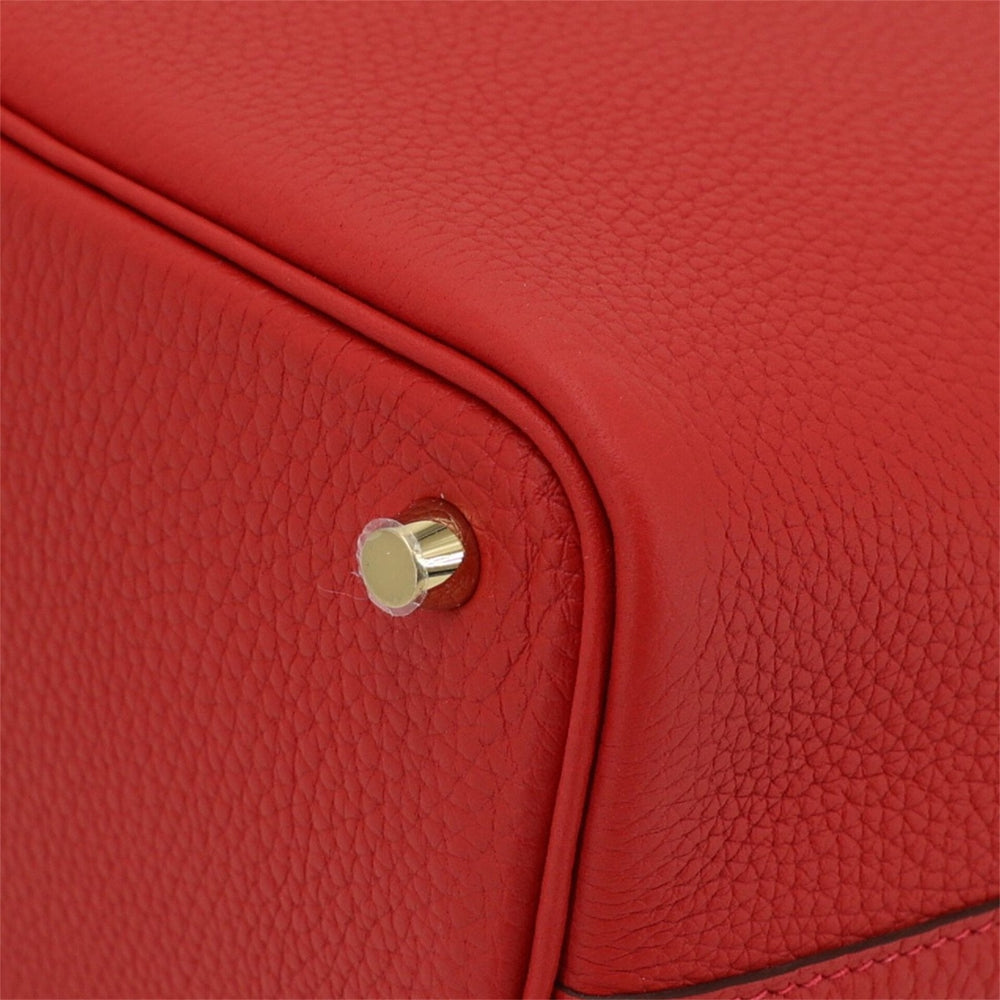 Arvelle Lock Small Vermilion Red Soft Grain Calfskin Bucket Bag - Arvelle Paris