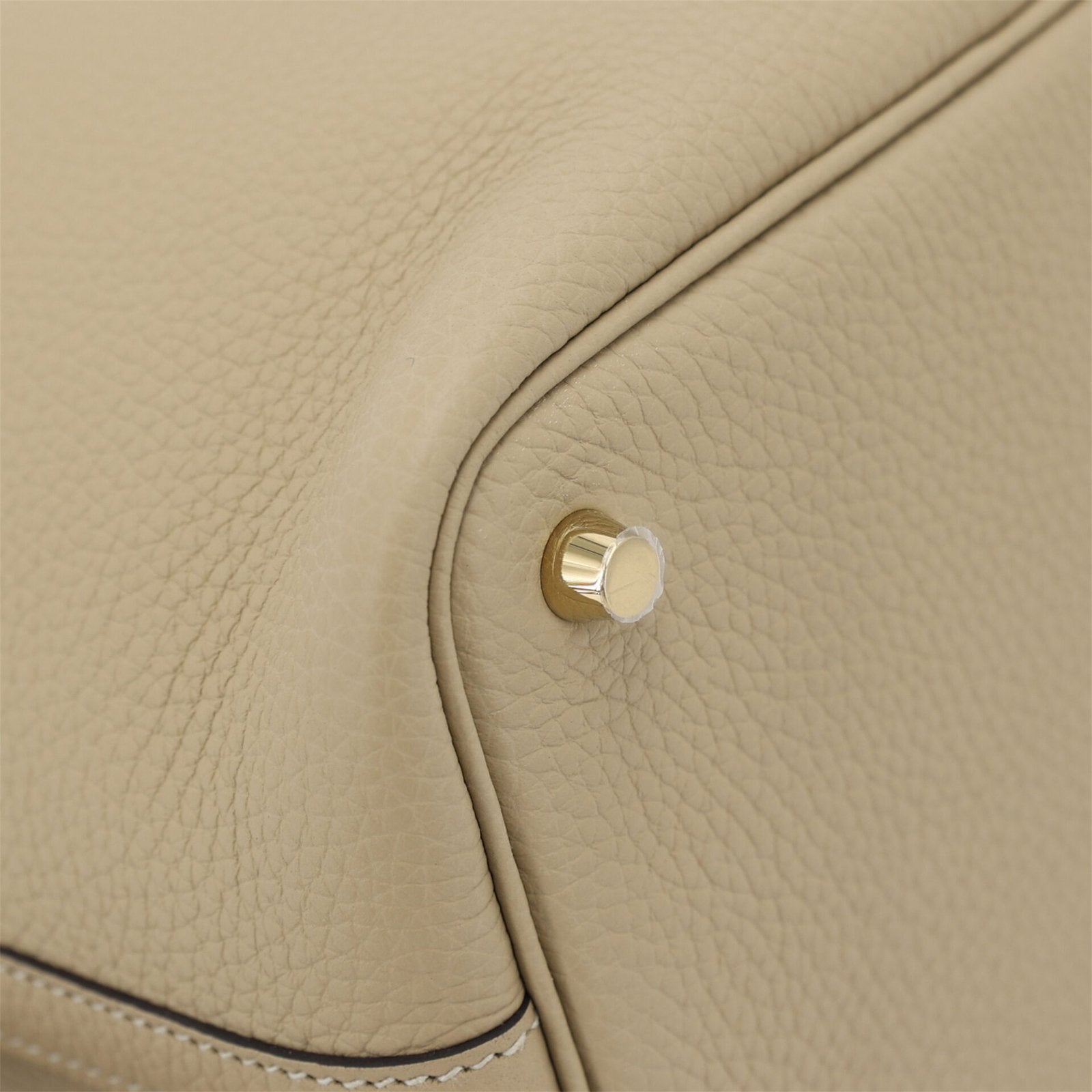 Arvelle Lock Small Greige Soft Grain Calfskin Bucket Bag - Arvelle Paris