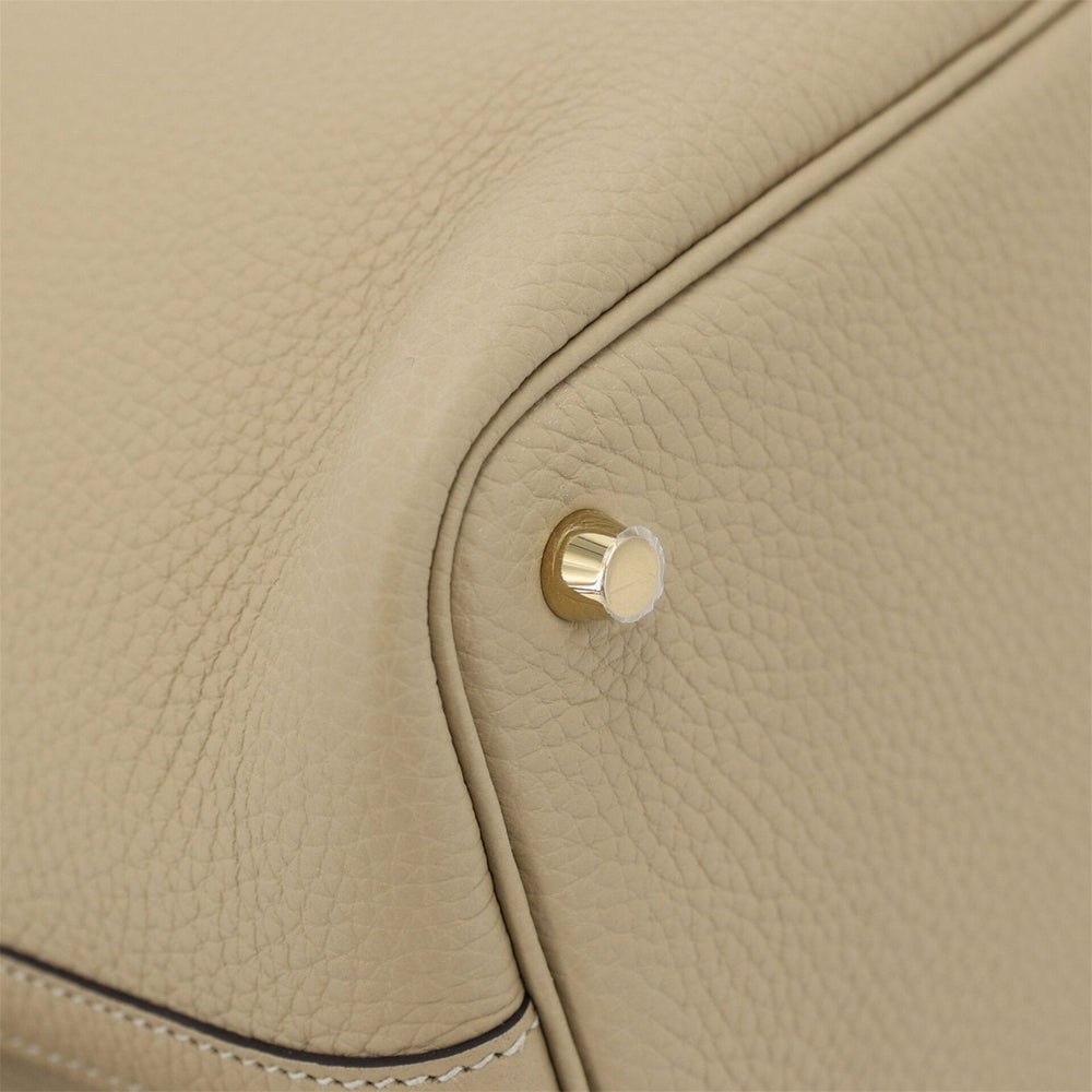 Arvelle Lock Small Greige Soft Grain Calfskin Bucket Bag - Arvelle Paris