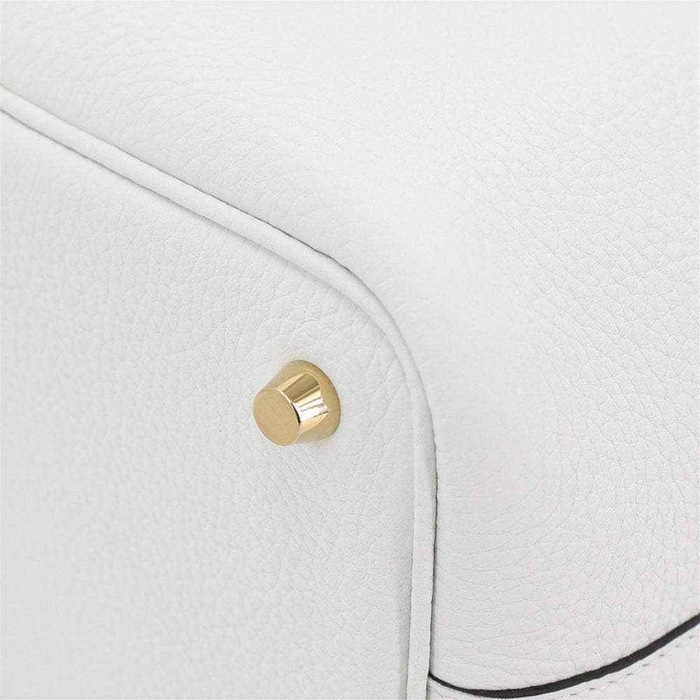 Arvelle Lock Small Pure White Soft Grain Calfskin Bucket Bag - Arvelle Paris