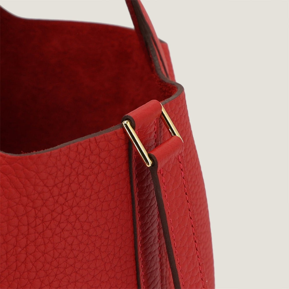 Arvelle Lock Small Vermilion Red Soft Grain Calfskin Bucket Bag - Arvelle Paris